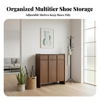 Walnut Color footwear storage single piece with Bench Multi-Functional Entryway Cabinet with Doors paded Seat Household Furniture Stable Construction for Families, homeowners, Adults, Hallway, Mudroom, Living Room, Bedroom
