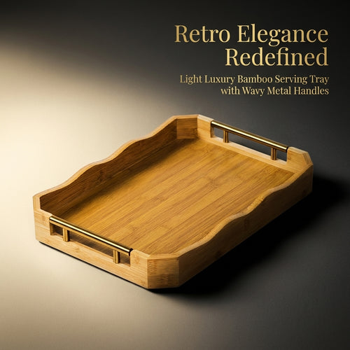 Bamboo Serving Tray with Metal Handle