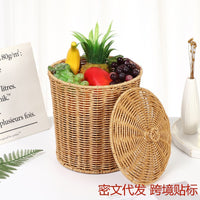 Rattan-Style Storage Basket with Lid, Large Laundry Hamper