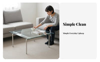 Clear Glass Surface Metal Frame Table Modernist Design Movement Cylindrical Frame Glass Table Minimalist Design Modern Look