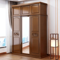 Chinese Solid Wood Wardrobe with Sliding Doors and Mirror - Large Storage Cabinet