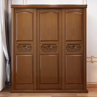 Chinese Solid Wood Wardrobe with Sliding Doors and Mirror - Large Storage Cabinet
