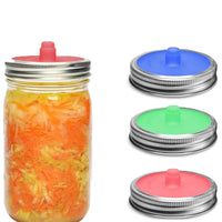 Mason Jar Fermentation Lids with Silicone Gaskets and Stainless Steel Bands for Wide Mouth Jars