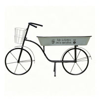 Two-Wheeled Plant Stand Standing Bike Design Planter Black Coated Planter with Basket for Porch