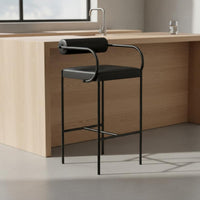 Modern Bar Stool with Backrest Padded Seat Upholstered Kitchen Island Stool Seating Furniture for Reception Desk