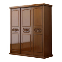 Chinese Solid Wood Wardrobe with Sliding Doors and Mirror - Large Storage Cabinet