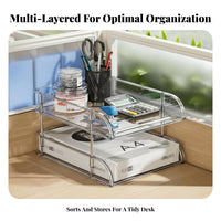 Multi-Tiered Transparent Rack Sturdy Construction Desktop Organizer Stable Base
