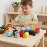 Early Learning 12 Color Sorting Cups and Balls Fine Movement Skills Wooden Ball and Cup Sorting Set Hand-Eye Coordination Color Matching Toy Set for Preschoolers