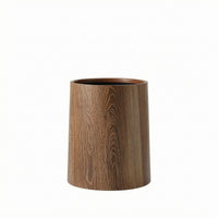 Wood-Grain Trash Can Cylindrical Plastic Rubbish Bin Lidless for Restroom