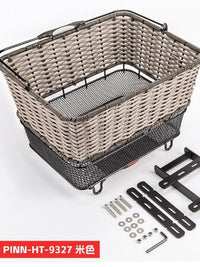Bicycle Rear Basket Large Capacity Woven Rattan Style Metal Basket