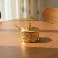 Ornate Sugar Bowl with Spoon Decorative Filigree Sugar Pot Long-Lasting Seasoning Jar Food-Safe for Hosts
