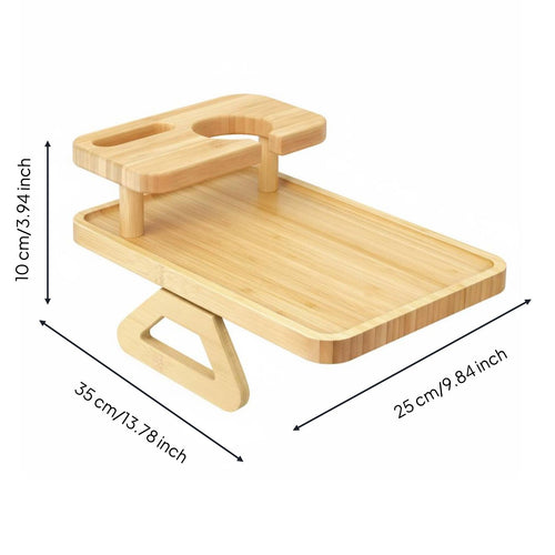 Bamboo Couch Arm Tray Adjustable Width Attach-on Sofa Arm Tray Easy to Clean