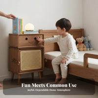 Robot-Shaped Side Table Rattan Drawer Front Multi-Compartment Side Cabinet