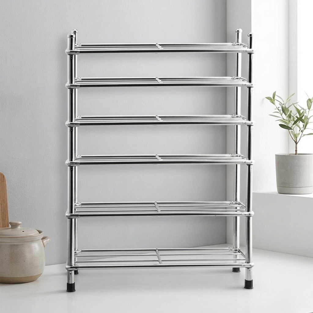 Shoe Rack Hallway, Space-Saving Shoe Rack Made of Polished Stainless Steel, Stable Freestanding Shoe Shelf for Small Apartments
