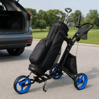 Golf Push Cart with Umbrella Holder Compact Golf Push Cart with Mesh Net Adjustable for Golfers