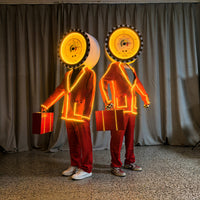 LED Light-Up Costume Cartoon Headpiece Clock Person Red Suit with Yellow Flashing Light for Bar Parades
