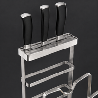 Universal Knife Block Kitchen Organiser, 2 Layer Stainless Steel Countertop Organiser, Pot Lid & Cutting Board Holder, Modern Rectangular Design