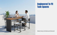 2 Pieces Weatherproof Aluminum Outdoor Bar Stool and High Table Set with Timeless Aluminum and Teak Structure Comfortable Seating Functional Style Suitable for Home Patios Outdoor Bars Gardens