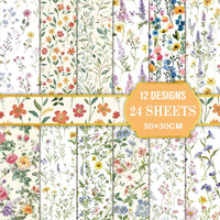 24 Sheets Floral Theme Craft Paper Floral Scrapbook Paper Vivid Prints for Collage