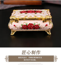 European Vintage Jewelry Box with Metal Rose Design, Creative Ring and Earring Organizer