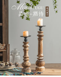 美式复古做旧实木香薰蜡烛烛台摆件餐桌浪漫烛光晚餐婚庆婚礼摆饰