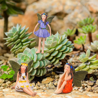 Resin Flower Fairy Figurine Set for Miniature Garden and Potted Plant Decor