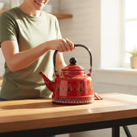 Enamel Stovetop Kettle Easy to Clean Vintage Dome Shaped Water Kettle Patterned Enamel Teapot