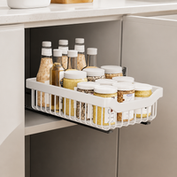 Extendable Kitchen Cabinet Basket, White Kitchen Organizer Drawer made of Carbon Metal, Smooth-Gliding Under Sink Basket No Drilling Needed, for Dishes & Pans