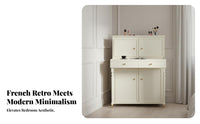 French Retro design Dressing Table with Lighted Mirror and Cabinet Large Storage Capacity Makeup Desk Includes Matching Stool Bedroom Furniture tap Control for Women, Girls, Teenagers, Walk-in Closet