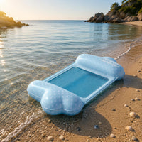 Two Air Chambers Mesh Lounge Mat Raised Side Sections Floating Lounge Mat with Pump Inflatable Pool Mat Rectangular for Adults, Children, Beach