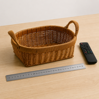 Oval storage basket, rattan look plastic basket with handles, medium fruit basket for kitchen & office, snack basket