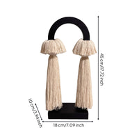 Metal Hoop Ornament with Tassels Minimalist Tabletop Ornament Black and Beige