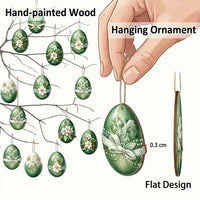 Easter Wooden Hanging Decorations, 12 Piece Egg Ornaments with Rope, Boxwood Indoor Outdoor Decor - Image 3