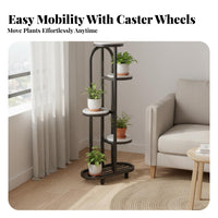 Movable with Wheels Multi-Tier Plant Stand Decorative Rolling Flower Pot Rack Sturdy Construction Mobile Plant Shelf Stable Load-Bearing for Living Room, Balcony, Indoor