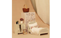 Miniature Bed with Wooden Frame Vintage-Styled Dollhouse Bed
