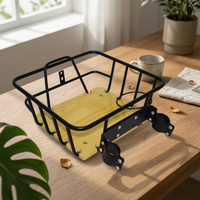 Front Bike Basket with Wood Base Natural for Shopping, Commuters