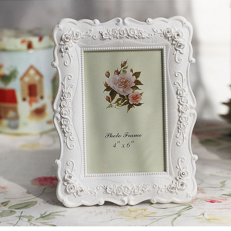 White Rose Photo Frame (Modern Minimalist, Multiple Sizes)