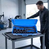 Socket Wrench Set with Case Heavy-Duty Socket Set with Carrying Case 12-Point Tools for Amateur Mechanics, Auto Repair, Garages, Workshops