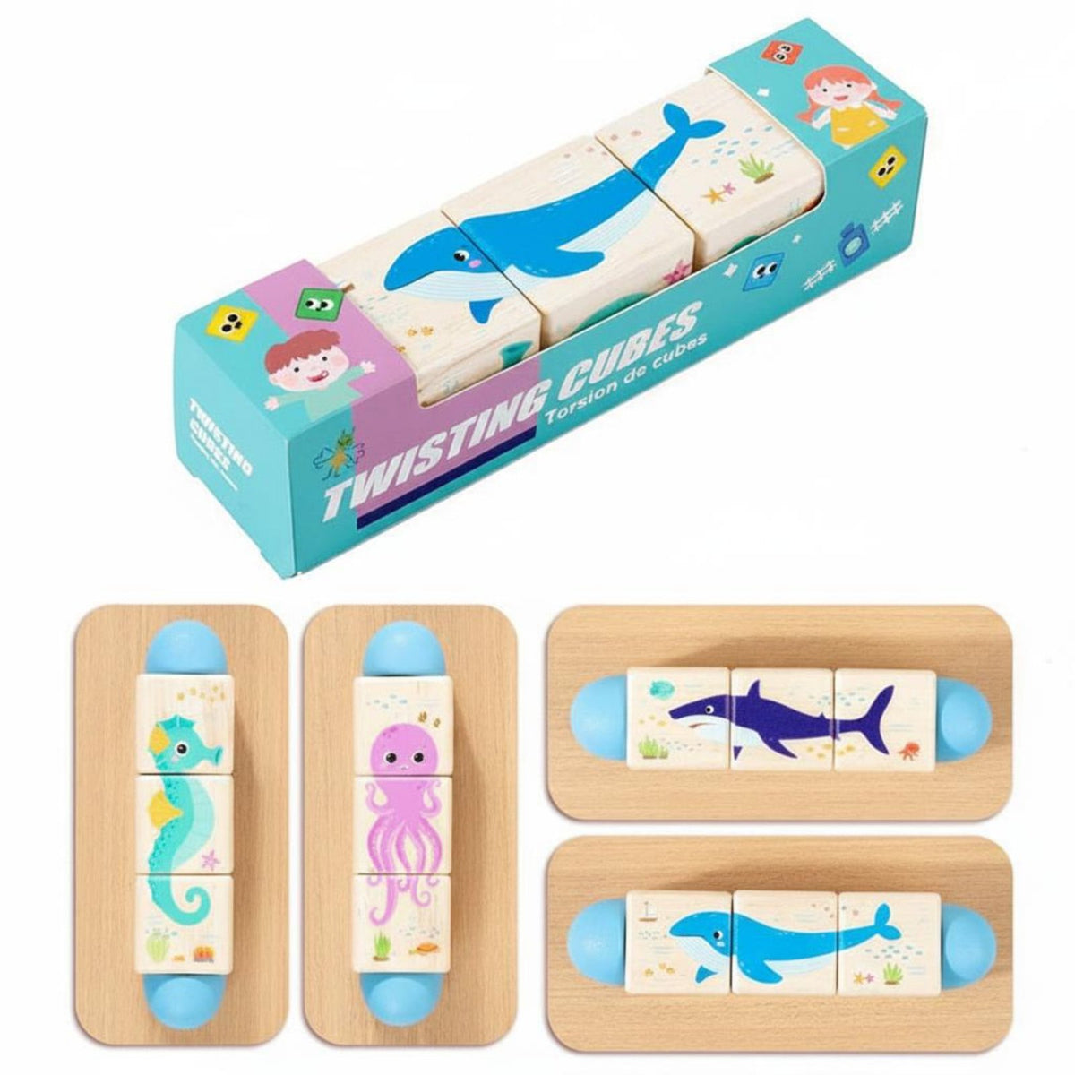 Early Education Wooden Rotating Game Cognitive Development Rotating Cube Game Smooth Edges Twisting Block Toy for Toddlers