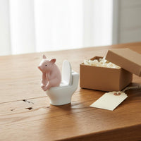 Miniature Pig Toilet Figurine Cartoon Design Pig on Toilet Glossy