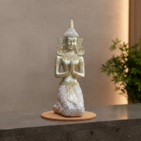 Thai Kneeling Maiden Figurine Welcome Gift Praying Lady Sculpture Resin Craft