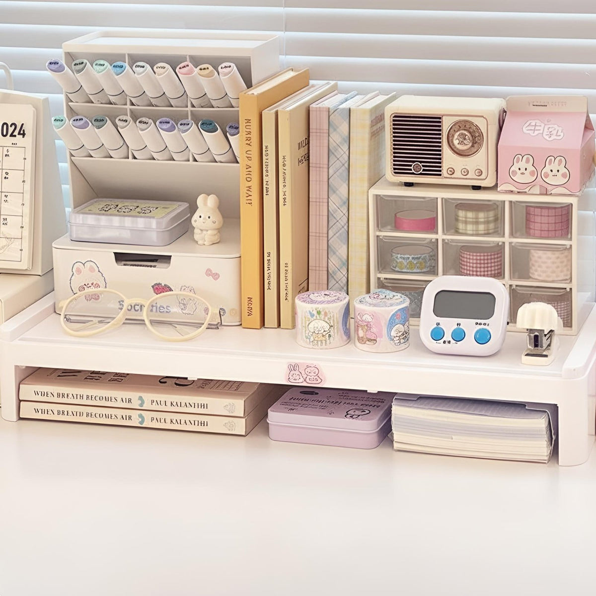 Desktop Transparent Screen Riser Display Rack, Office and Student Desk Organizer Shelf