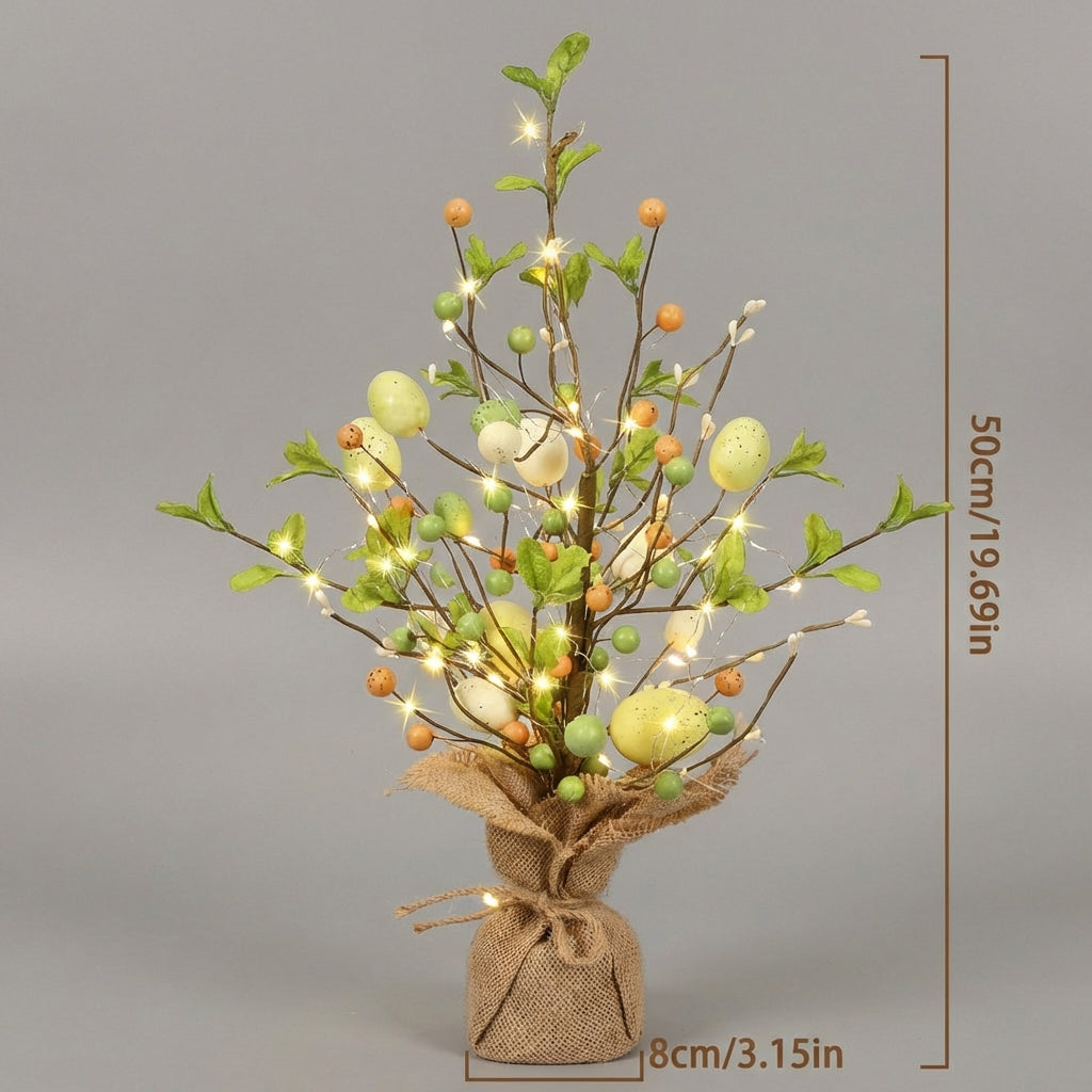 LED Easter Lighted Tree for Tabletop, Easter Tree with Colorful Eggs Battery Operated Artificial Decorative Tree Indoor for Home Table Decor
