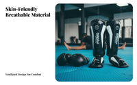High Force Protection Muay Thai Leg Guards Adjustable Straps Muay Thai Shin Guards Long-Lasting PU Leather for Adults, Men, Training, Gym