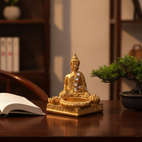 Meditative Buddha Statue with Gems Resin Buddha Figurine Compact Tabletop Statue Indoor for Entryway