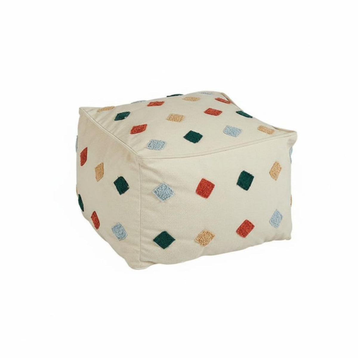 Square Boucle Ottoman Nordic Design Embroidered Cube Seat Comfortable