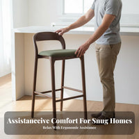 Minimalist Design Upholstered Low-Back Bar Stool Elegant Shape Counter Chair Built-in Footrest Tall Seating Comfortable Seat for Homeowners, Business Owners, Couples, Cafe, Kitchen Island, Reception Area, Cafe