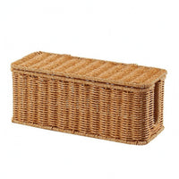 Cable Management Box Open Slots Rattan Cable Box Flat Lid Woven Cord Organizer