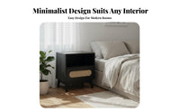 Wicker Drawer End Table Minimalist aesthetic Nightstand Woven Rattan Design