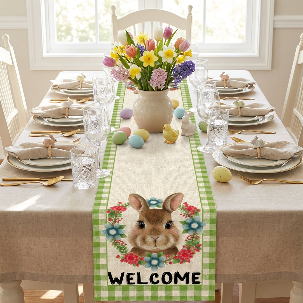 Easter Bunny Table Runner, Easter Table Runner Festive Atmosphere Hare Motif Table Runner Farmhouse Design Home Decor for Homeowners, Family Dinners, Special Events, Living Room